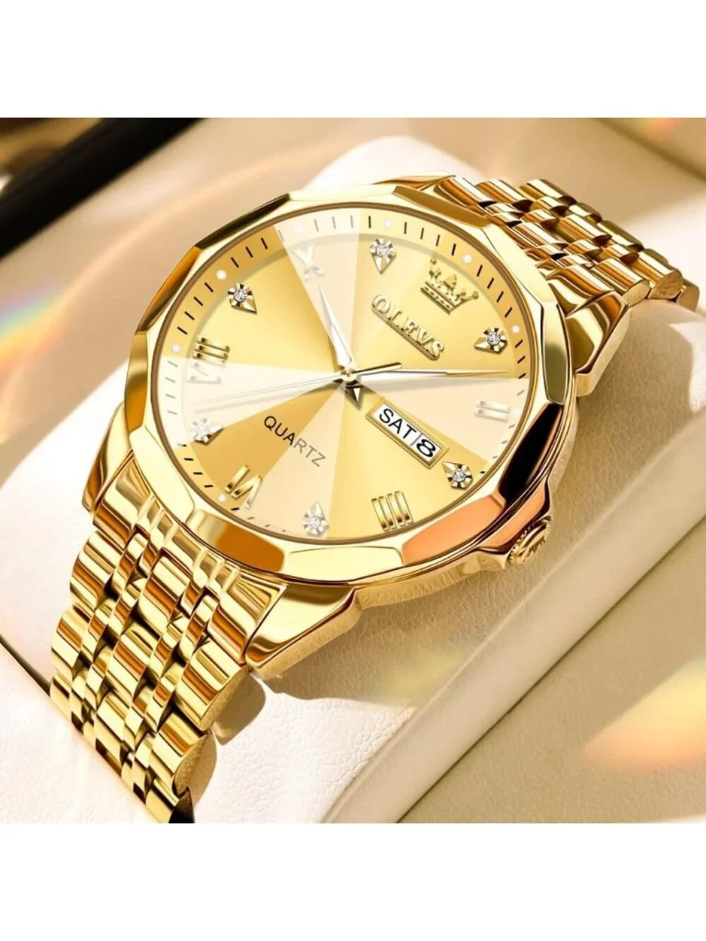 Men's All Gold Stainless Steel Analog Quartz Diamond Waterproof Luxury Watch